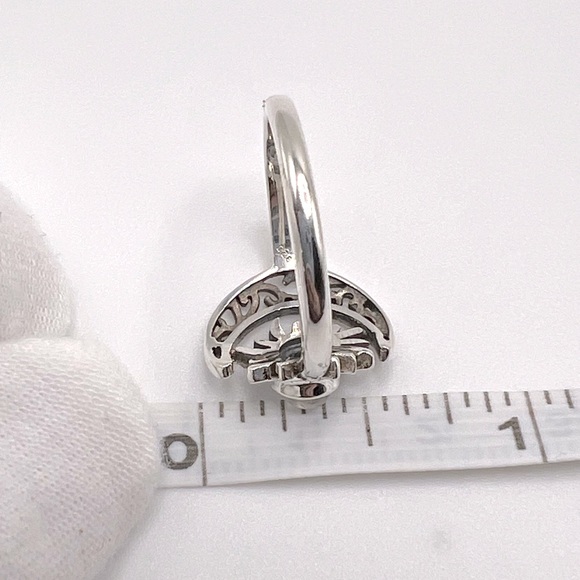 Genuine Rainbow Moonstone .825 Sterling Silver Filigree Crescent Moon & Sun Ring - Picture 16 of 17